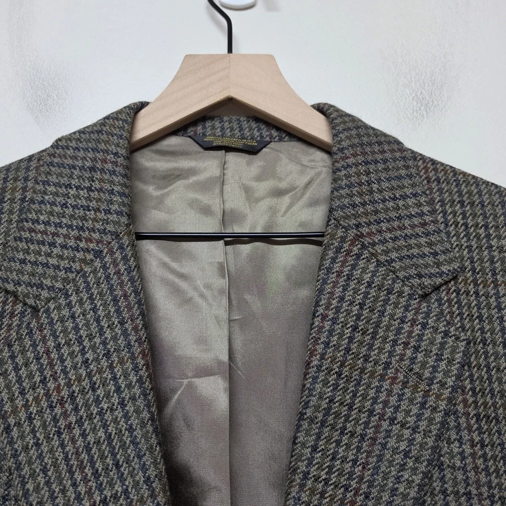 Paul Stuart Wool Tweed Sport Coat Blazer 46L Houndstooth Overcheck‎ USA Vintage